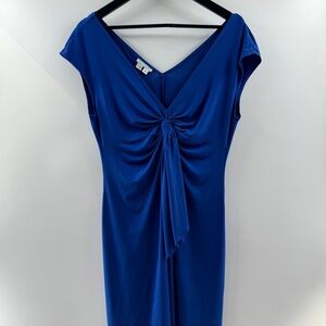 London Tree Cobalt Blue V-Neck Tie Front Midi Dress Size 14